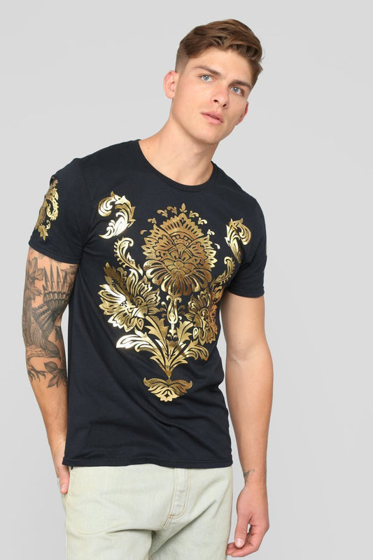 Flemish Floral Tee - Black - jameswhite001