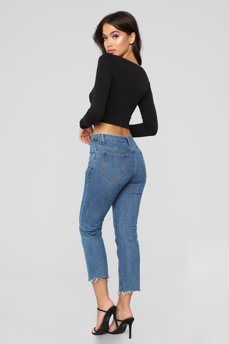 From Bottom To Top Boyfriend Jeans - Medium Blue Wash - jameswhite001
