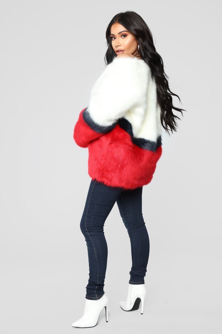 Furgettin' Haters Faux Fur Jacket - Red/Multi - jameswhite001