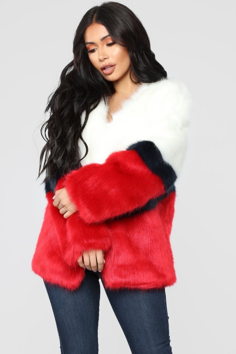 Furgettin' Haters Faux Fur Jacket - Red/Multi - jameswhite001