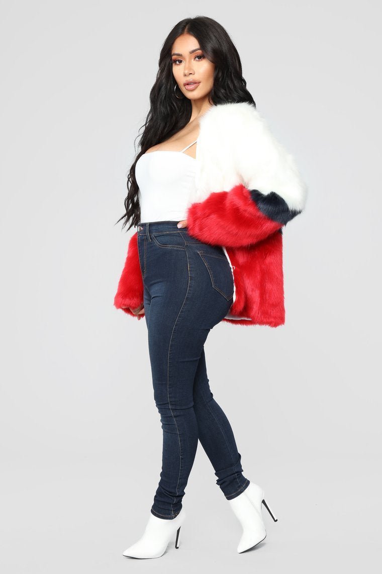 Furgettin' Haters Faux Fur Jacket - Red/Multi - jameswhite001