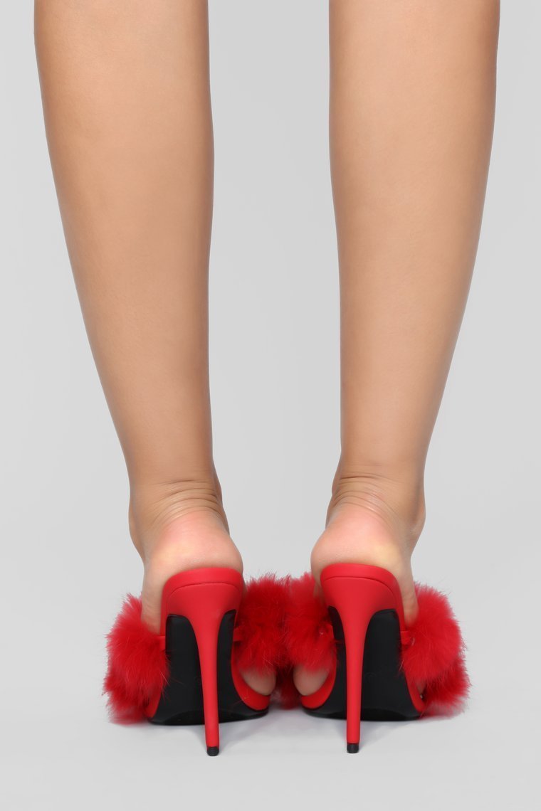 Furry Business Heeled Sandals - Burgundy - jameswhite001