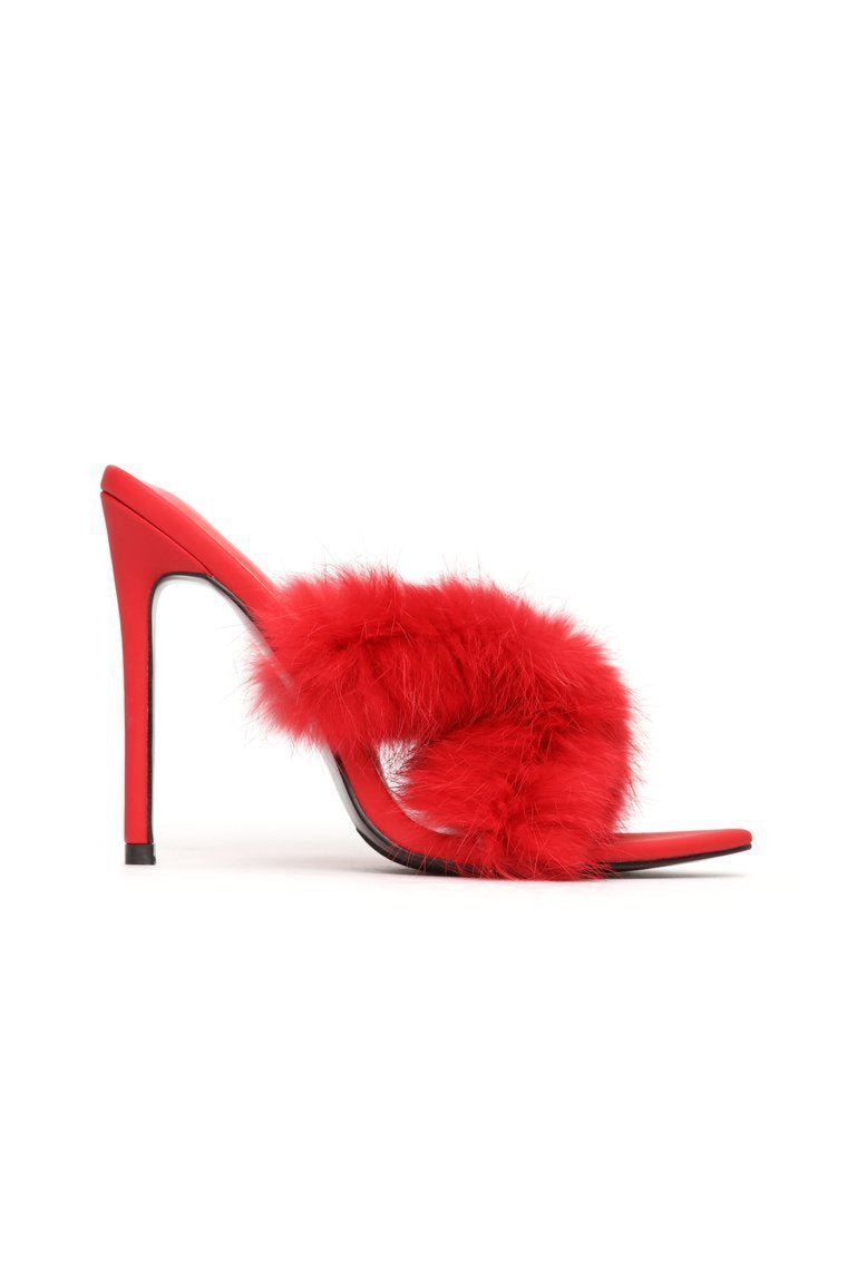 Furry Business Heeled Sandals - Burgundy - jameswhite001