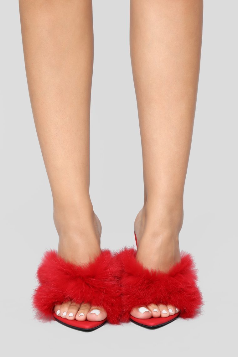 Furry Business Heeled Sandals - Burgundy - jameswhite001