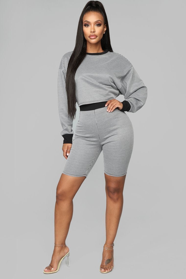 Gimme Me Print Houndstooth Short Set - Black/Combo - jameswhite001
