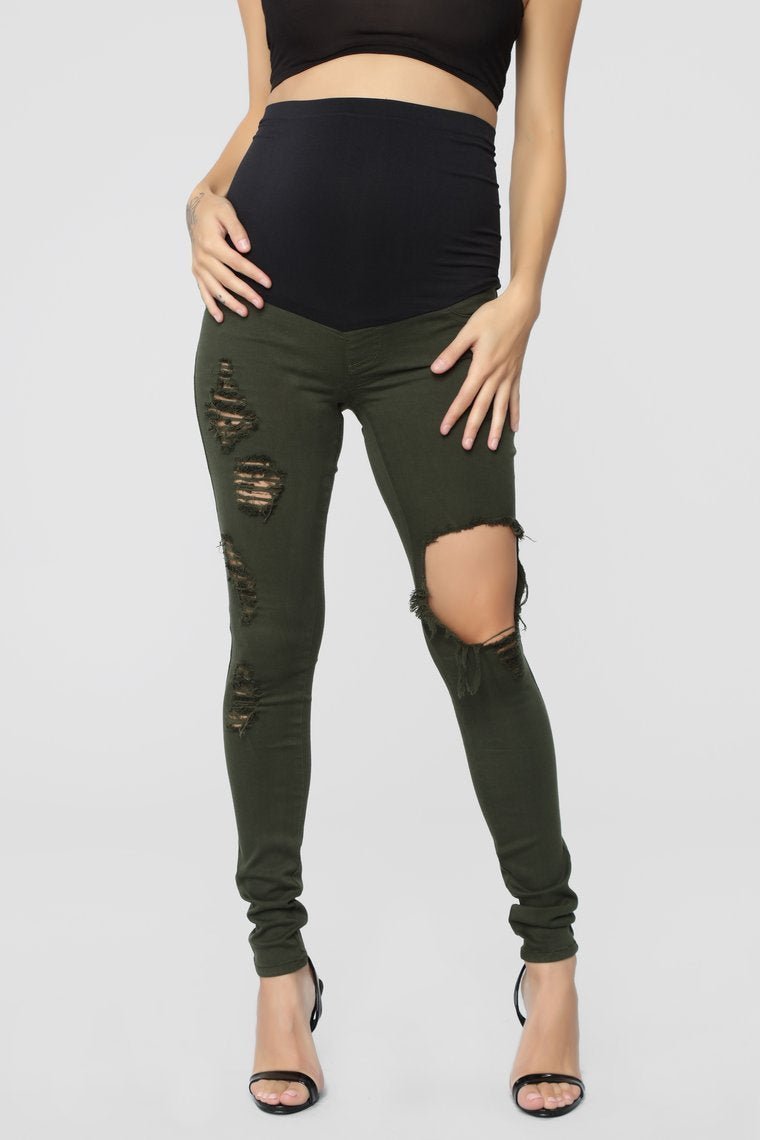 Glistening Maternity Jeans - Olive - jameswhite001