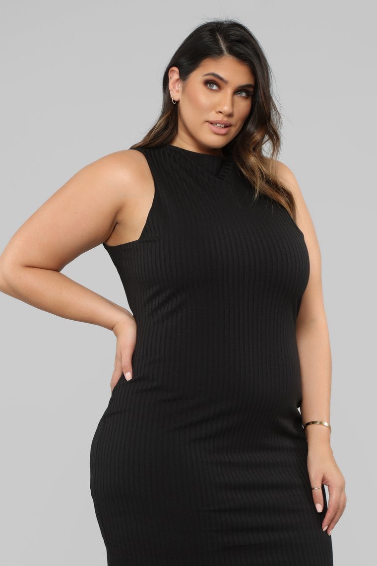 Got Some Leverage Ribbed Midi Dress - Black - jameswhite001