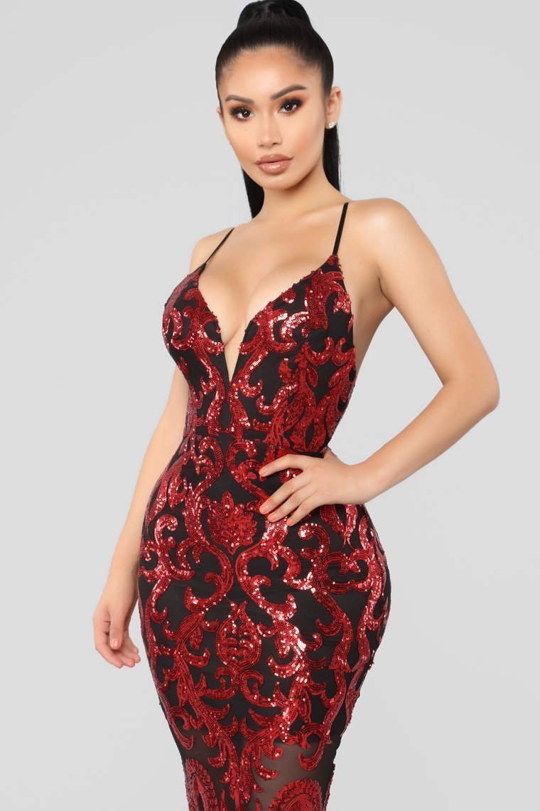 Guest Of Honor Sequin Dress - Red - jameswhite001