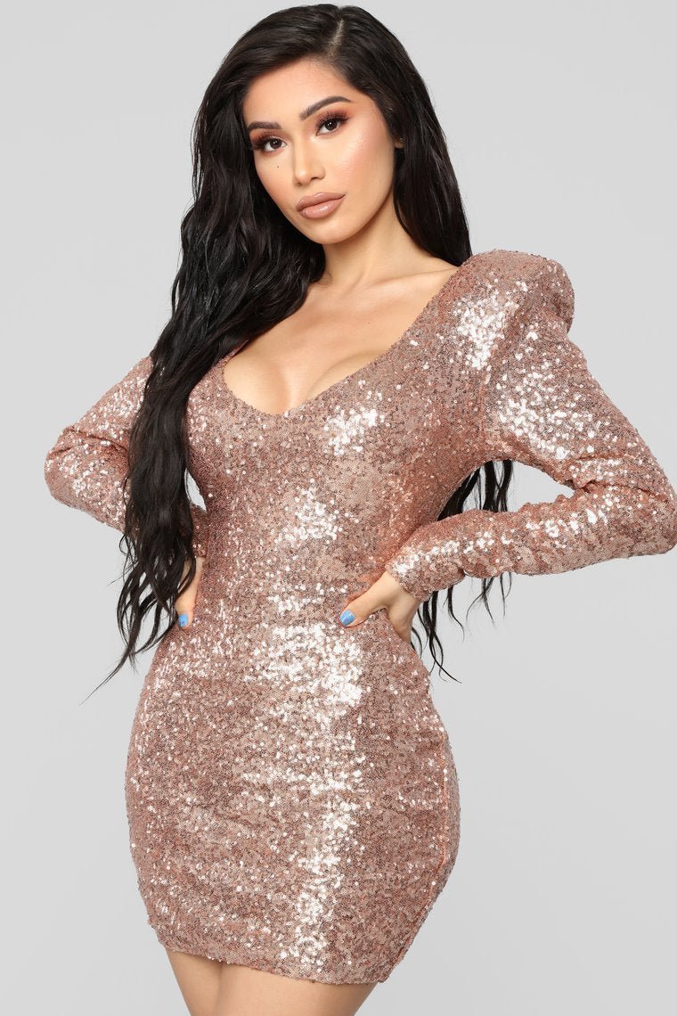 Here To Shine Sequin Dress - RoseGold - jameswhite001