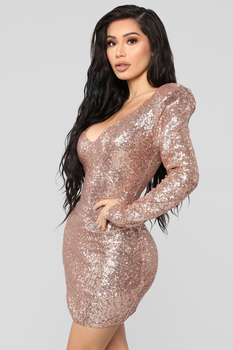 Here To Shine Sequin Dress - RoseGold - jameswhite001