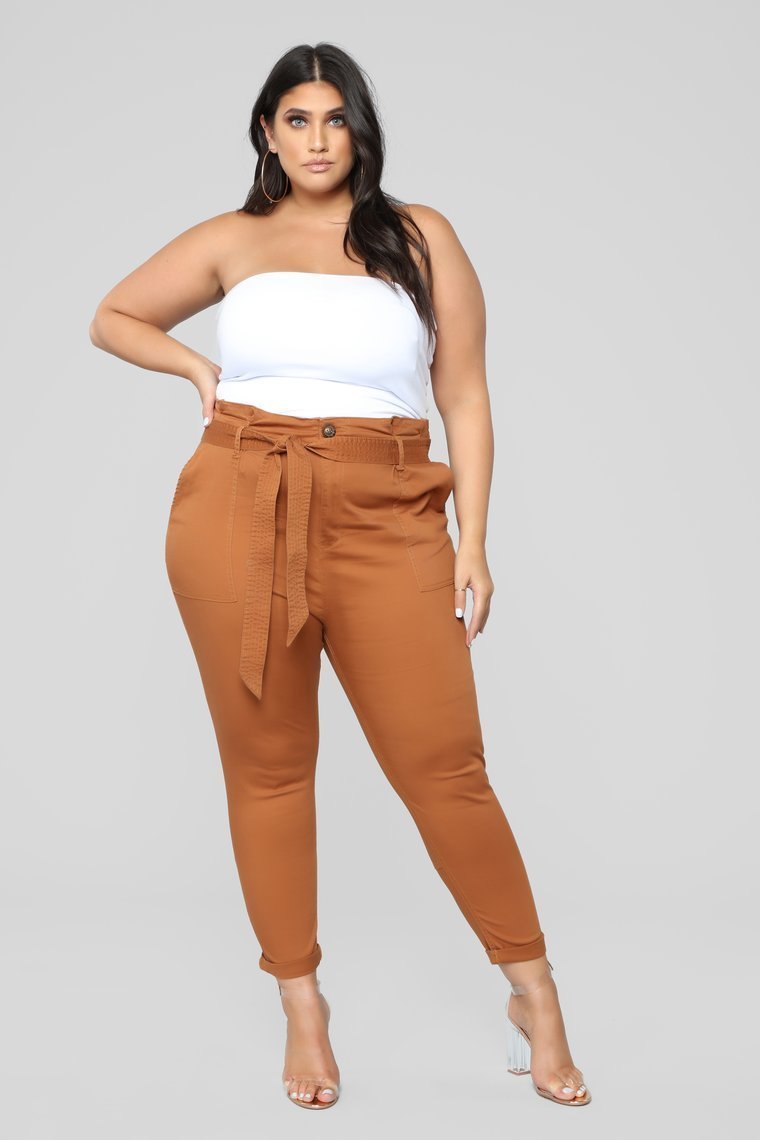 Here's The News High Rise Pants - Cognac - jameswhite001