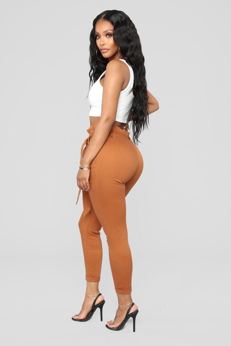Here's The News High Rise Pants - Cognac - jameswhite001