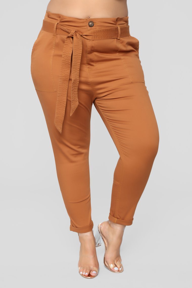 Here's The News High Rise Pants - Cognac - jameswhite001