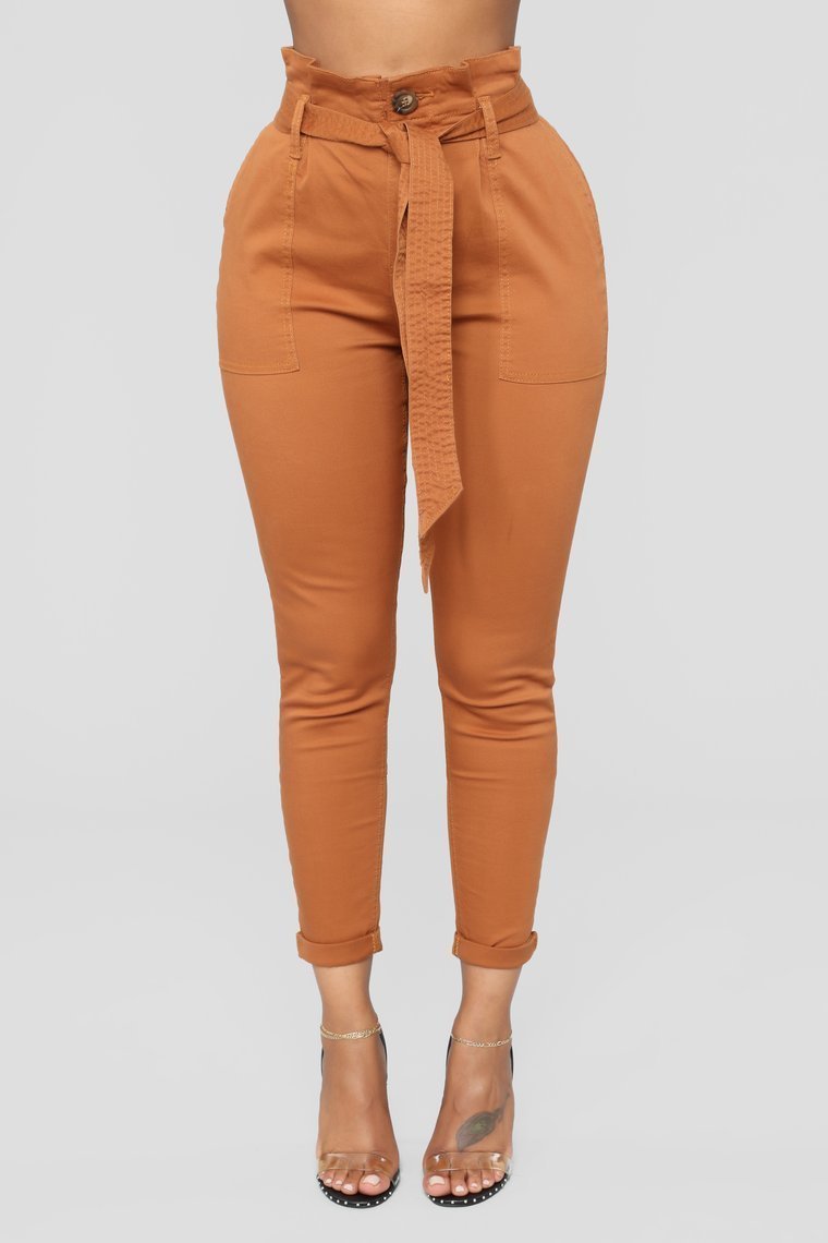 Here's The News High Rise Pants - Cognac - jameswhite001