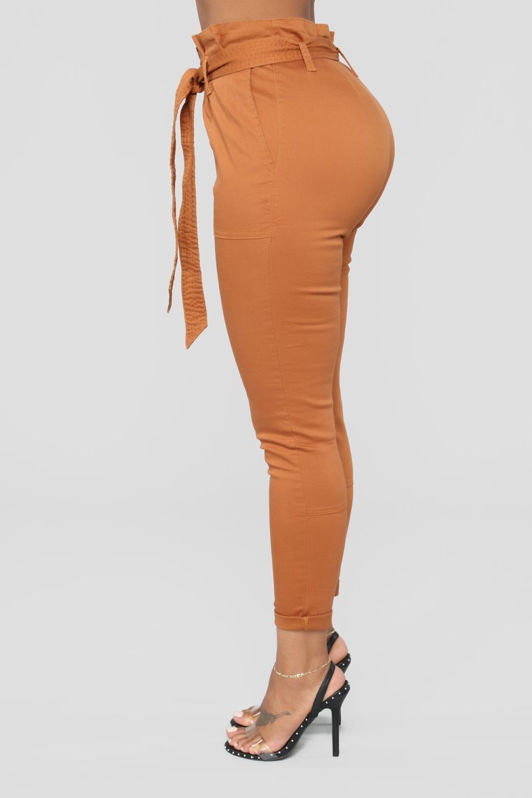 Here's The News High Rise Pants - Cognac - jameswhite001