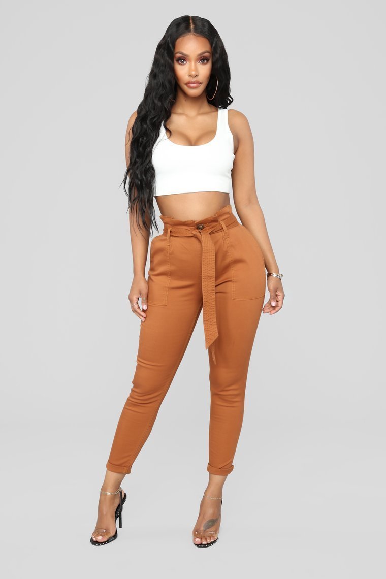 Here's The News High Rise Pants - Cognac - jameswhite001