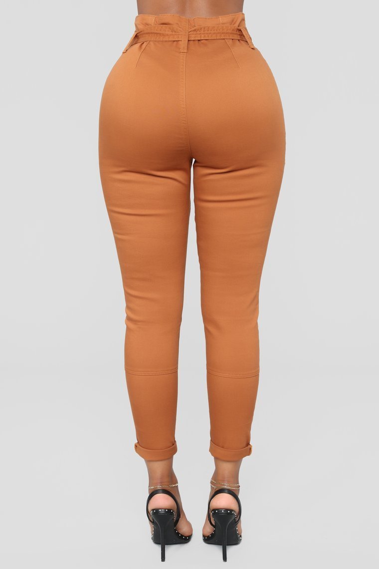 Here's The News High Rise Pants - Cognac - jameswhite001