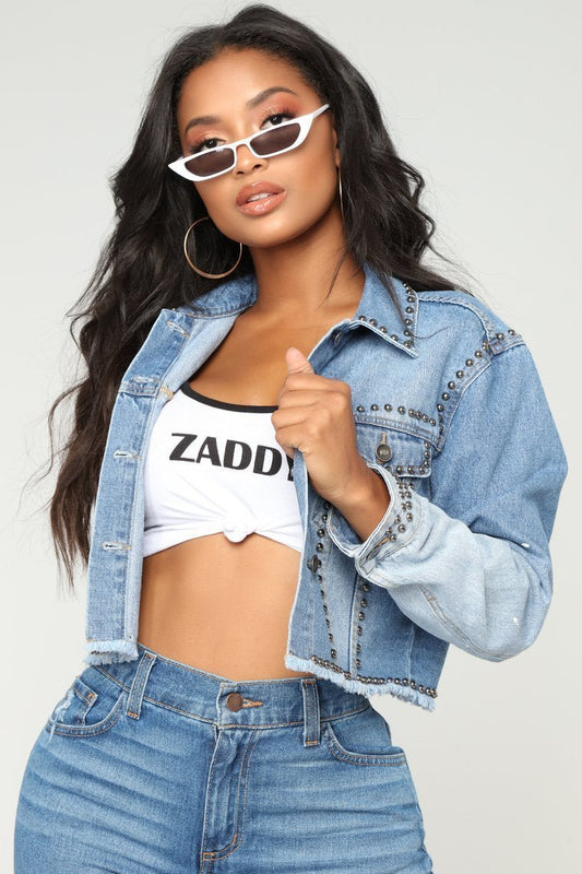 Hey Stud Denim Jacket - Medium Wash - jameswhite001