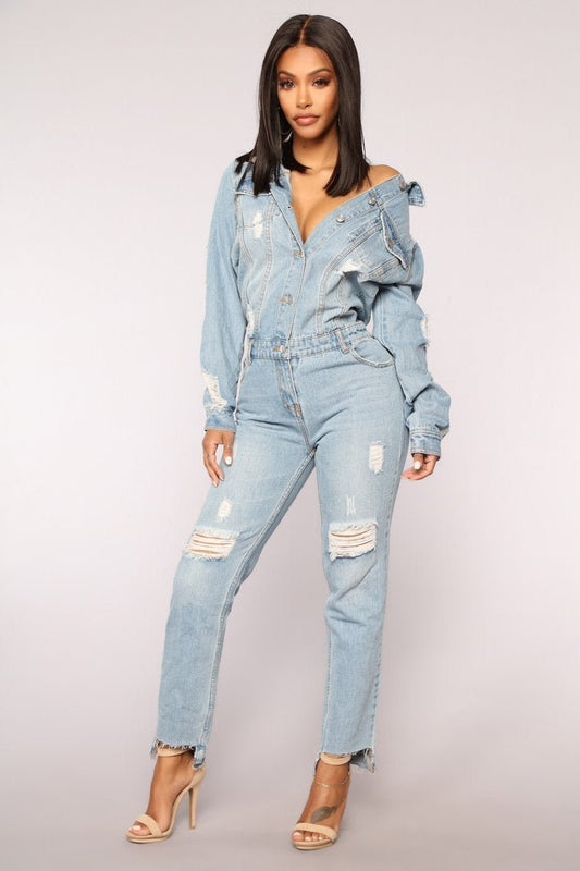 High Jump Denim Jumpsuit - Medium Denim - jameswhite001