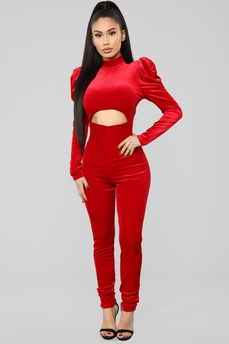 High Standards Velvet Jumpsuit - Red - jameswhite001
