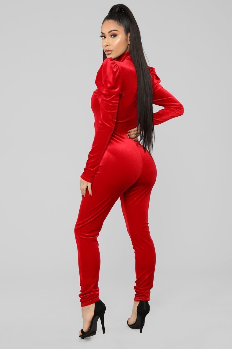 High Standards Velvet Jumpsuit - Red - jameswhite001