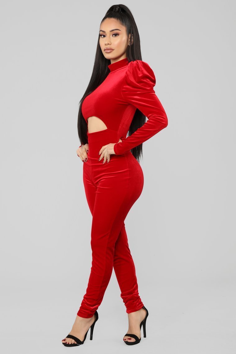 High Standards Velvet Jumpsuit - Red - jameswhite001