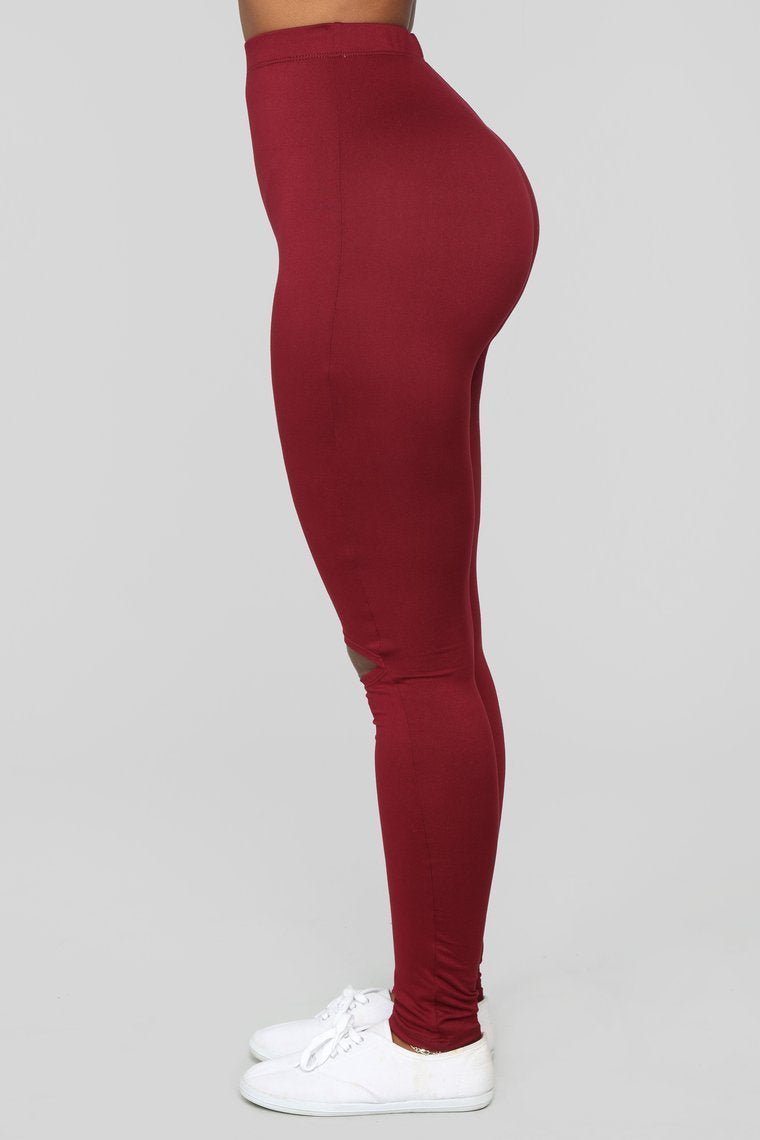 Hit The Slit Basic Leggings - Burgundy - jameswhite001