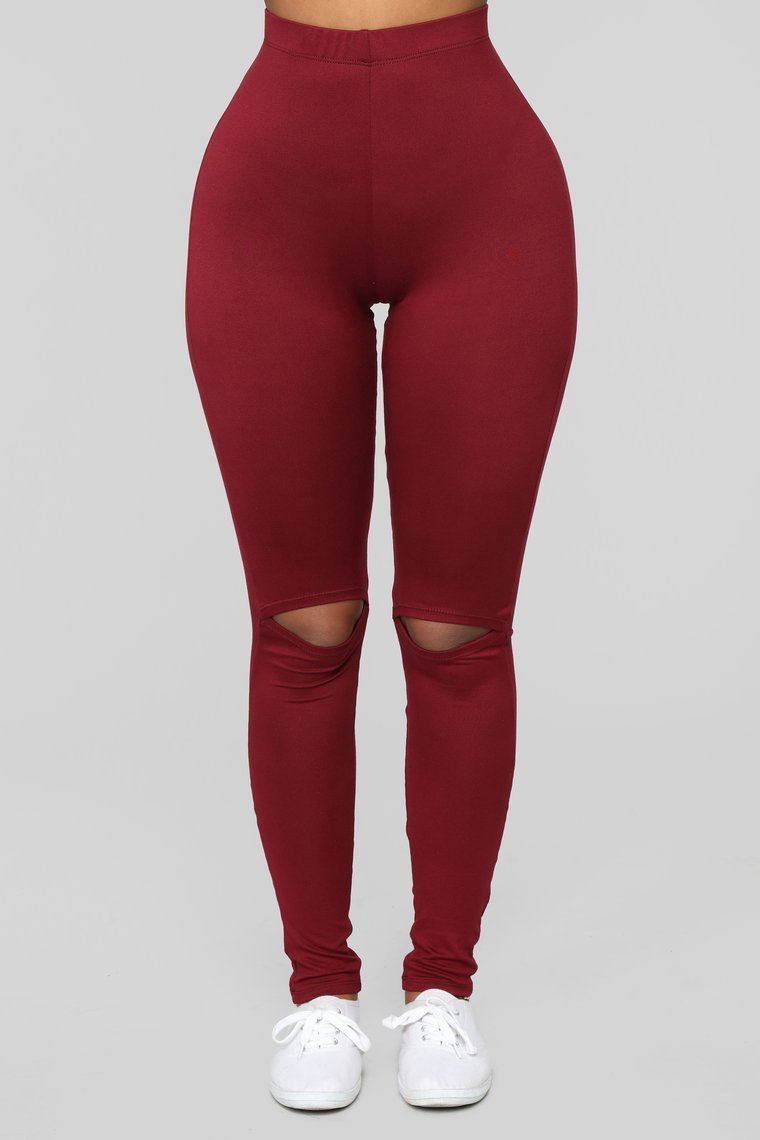 Hit The Slit Basic Leggings - Burgundy - jameswhite001