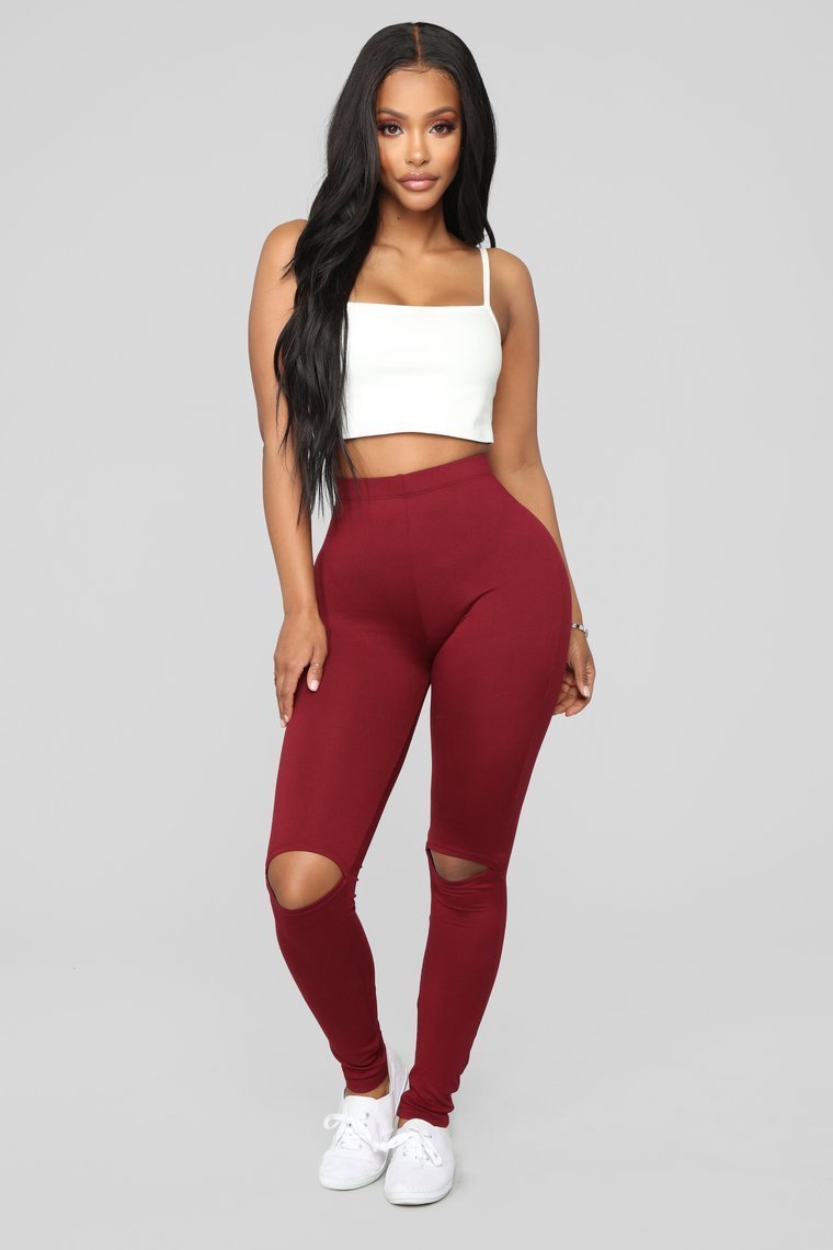 Hit The Slit Basic Leggings - Burgundy - jameswhite001
