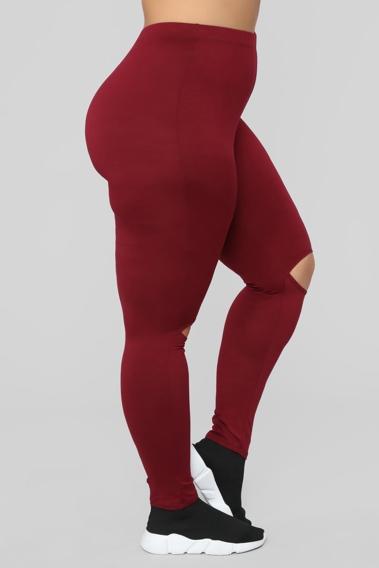 Hit The Slit II Basic Leggings - Burgundy - jameswhite001