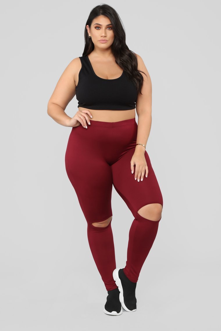Hit The Slit II Basic Leggings - Burgundy - jameswhite001