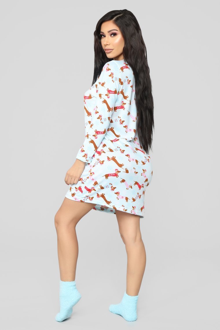 Holiday Tails PJ Dress - Blue/Combo - jameswhite001
