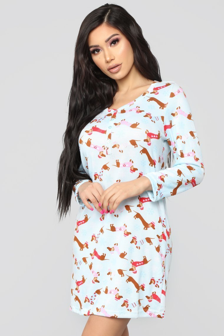 Holiday Tails PJ Dress - Blue/Combo - jameswhite001