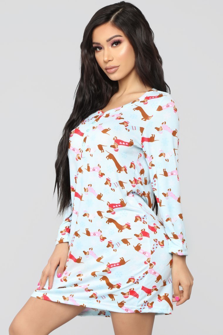 Holiday Tails PJ Dress - Blue/Combo - jameswhite001