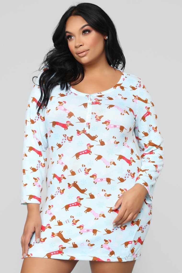 Holiday Tails PJ Dress - Blue/Combo - jameswhite001