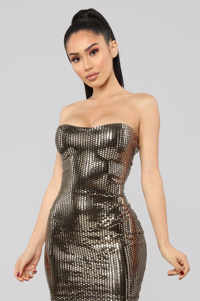 Honeycomb Metallic Dress - Gold - jameswhite001