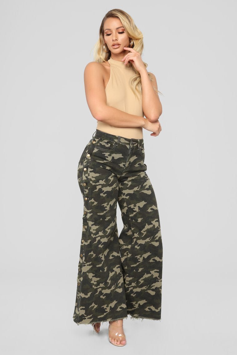 In Command High Rise Wide Leg Jeans - Camouflage - jameswhite001
