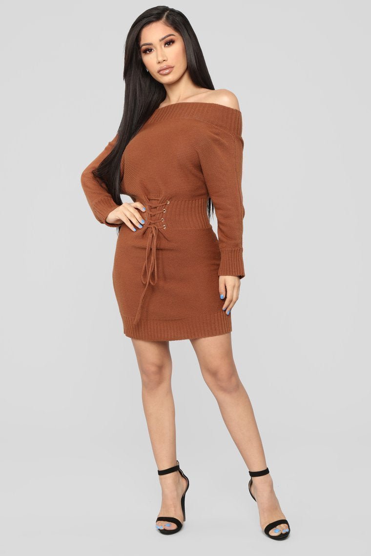 In My Possession Sweater Dress - Brown - jameswhite001