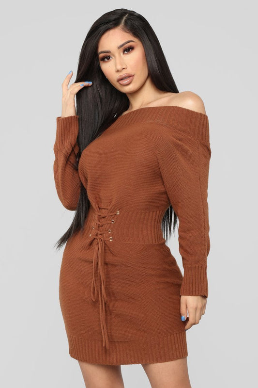 In My Possession Sweater Dress - Brown - jameswhite001