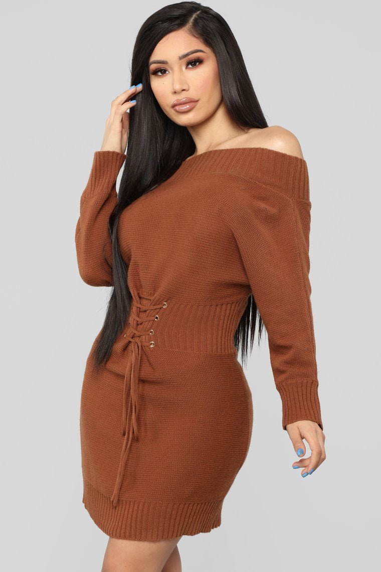 In My Possession Sweater Dress - Brown - jameswhite001