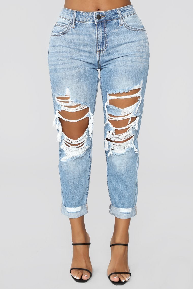 Jax Distressed High Rise Jeans - Light Blue Wash - jameswhite001