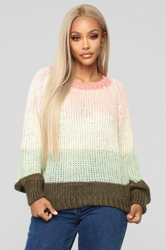 Jazmin Colorblock Sweater - Olive/Combo - jameswhite001