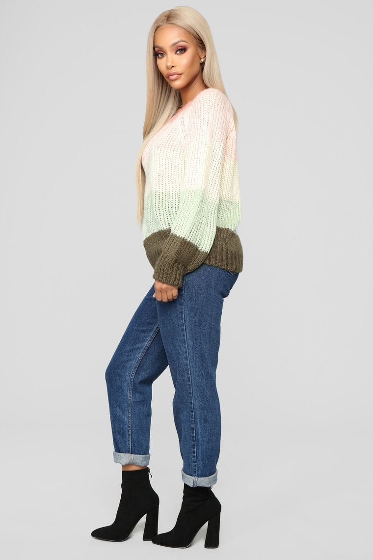 Jazmin Colorblock Sweater - Olive/Combo - jameswhite001