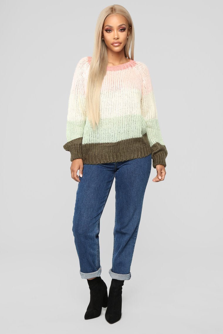 Jazmin Colorblock Sweater - Olive/Combo - jameswhite001