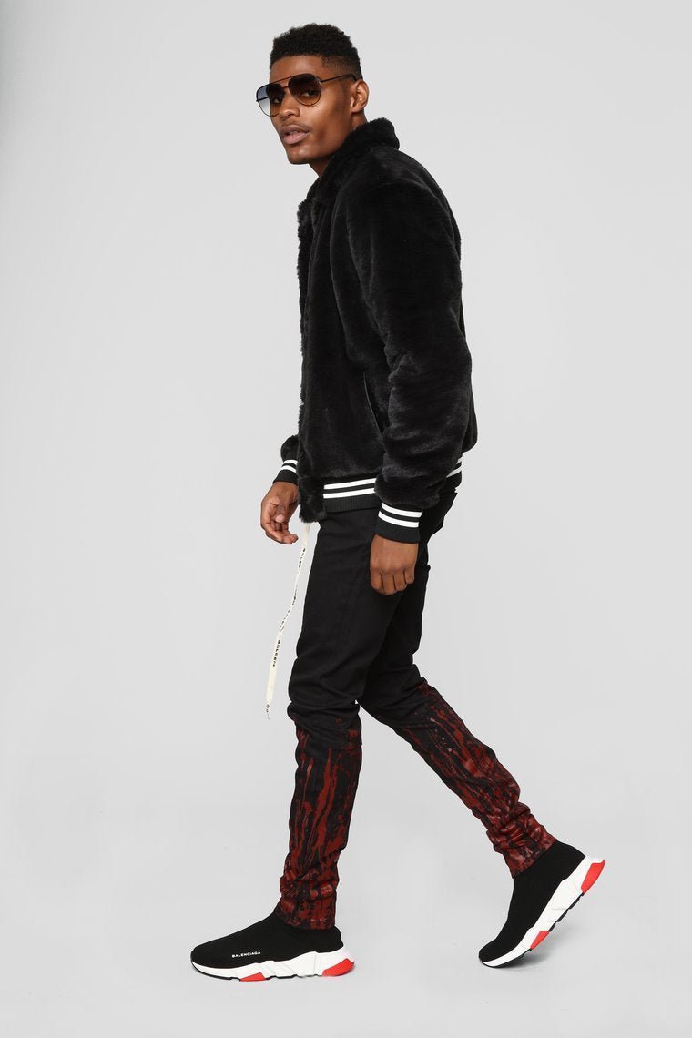 Joe Fur Varsity Jacket - Black - jameswhite001