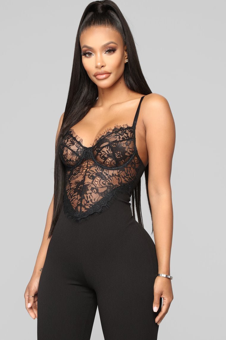 Just A Hint Lace Jumpsuit - Black - jameswhite001
