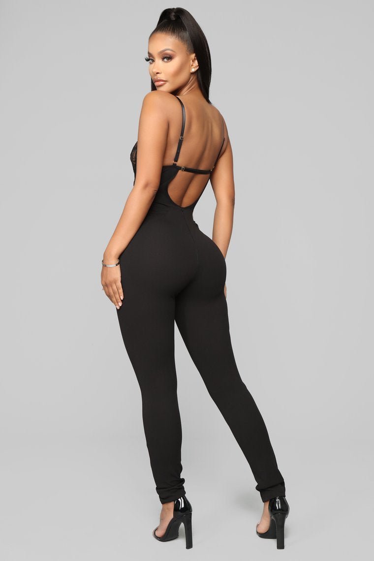 Just A Hint Lace Jumpsuit - Black - jameswhite001