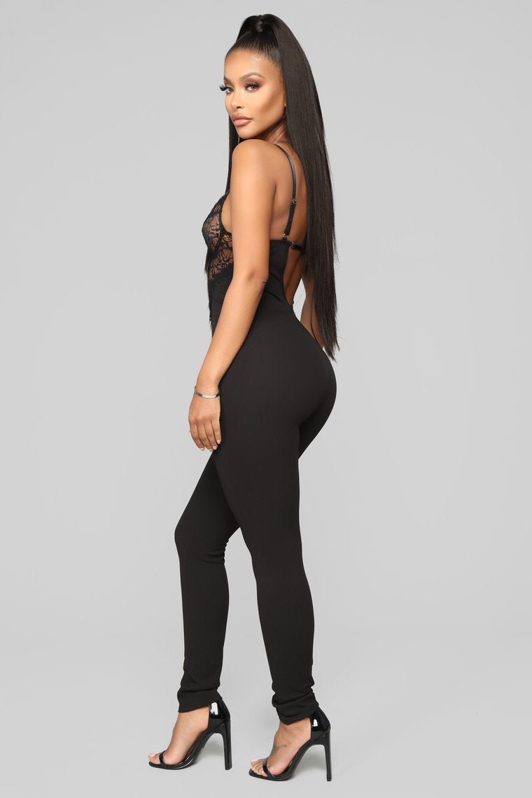 Just A Hint Lace Jumpsuit - Black - jameswhite001