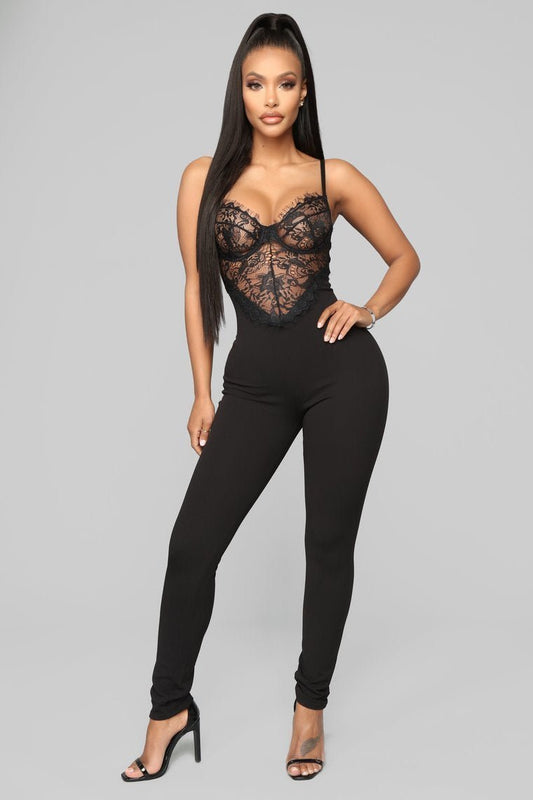 Just A Hint Lace Jumpsuit - Black - jameswhite001