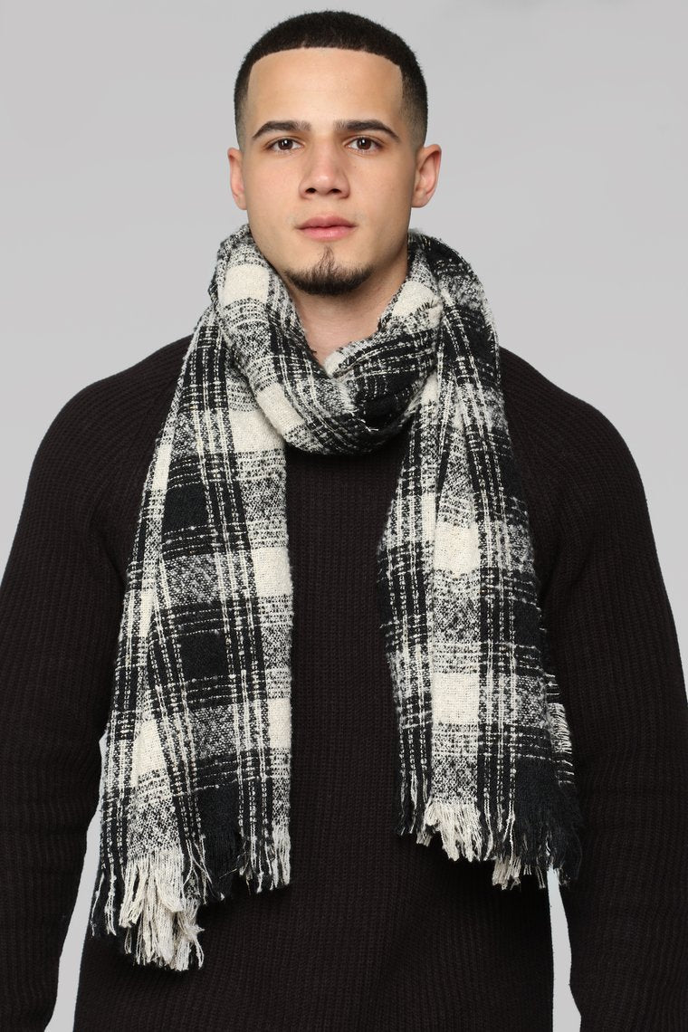 Karl Plaid Scarf - Black/White - jameswhite001